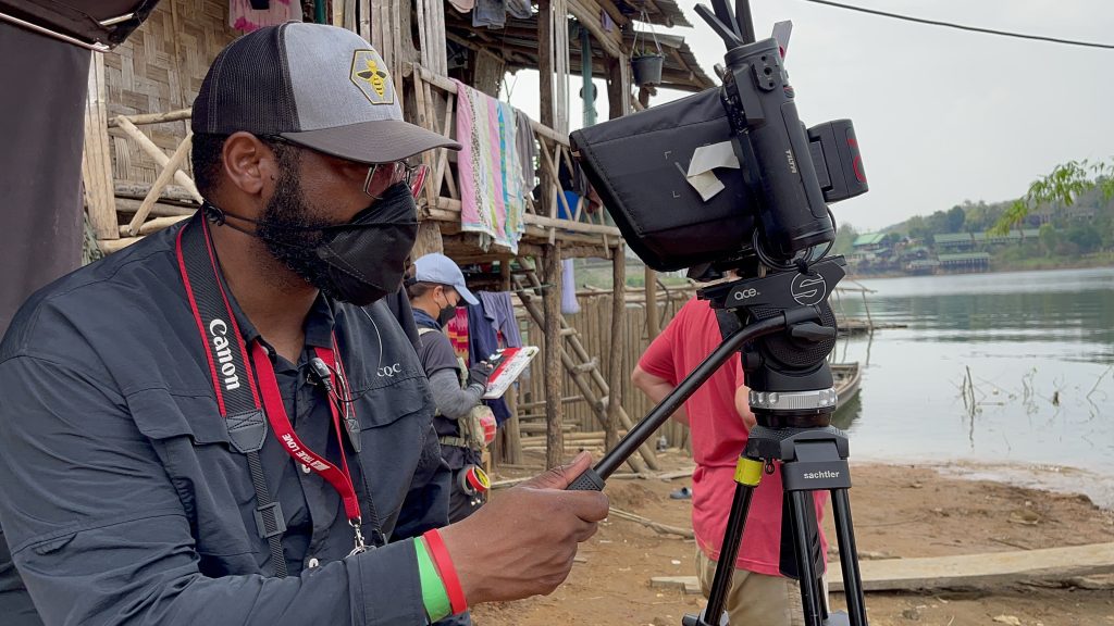 Andrew Roberts capturing location data along a river in Thailand.